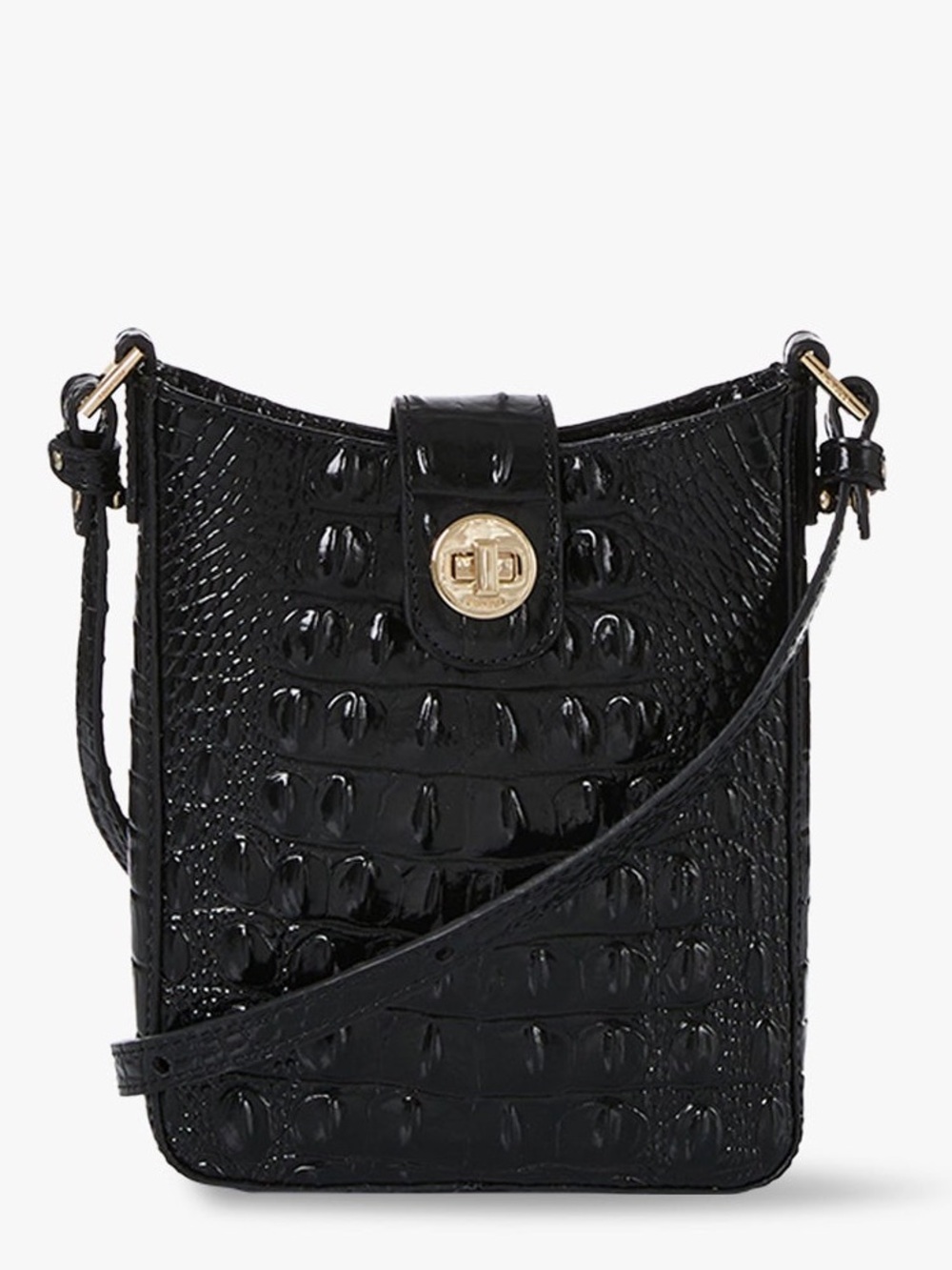 BRAHMIN Black Marley Melbourne Mini Leather Crossbody w/Crystal Lemon Charm